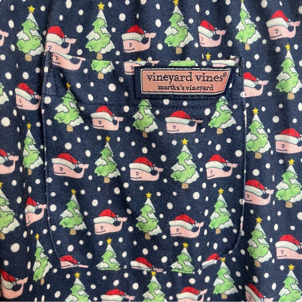 Vineyard Vines Santa Whale Christmas Sleep Bottoms pajama pants Blue Sz L Kid PJ - Picture 7 of 9